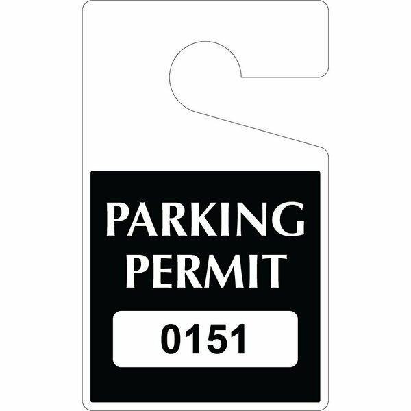 Lustre-Cal Economy Hanging Parking Permit Black 5in x 3in  20mil Plastic Serialized 151-200, 50PK 253378201K0151